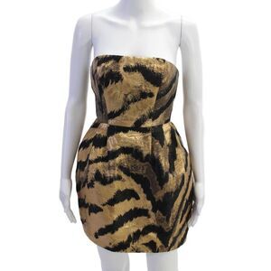 Parosh Womens Metallic Abstract Strapless Mini Dress Black Size XS